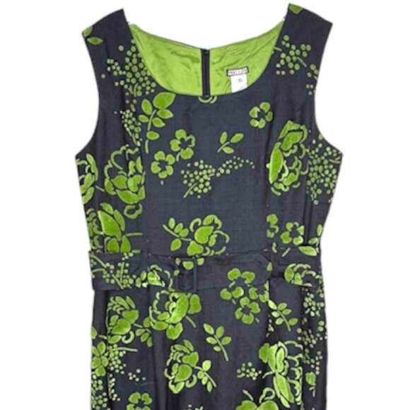 Anni Kuan Sleeveless Belted Floral Sheath Fair Labor - Black/Green - 10 - Picture 3 of 9